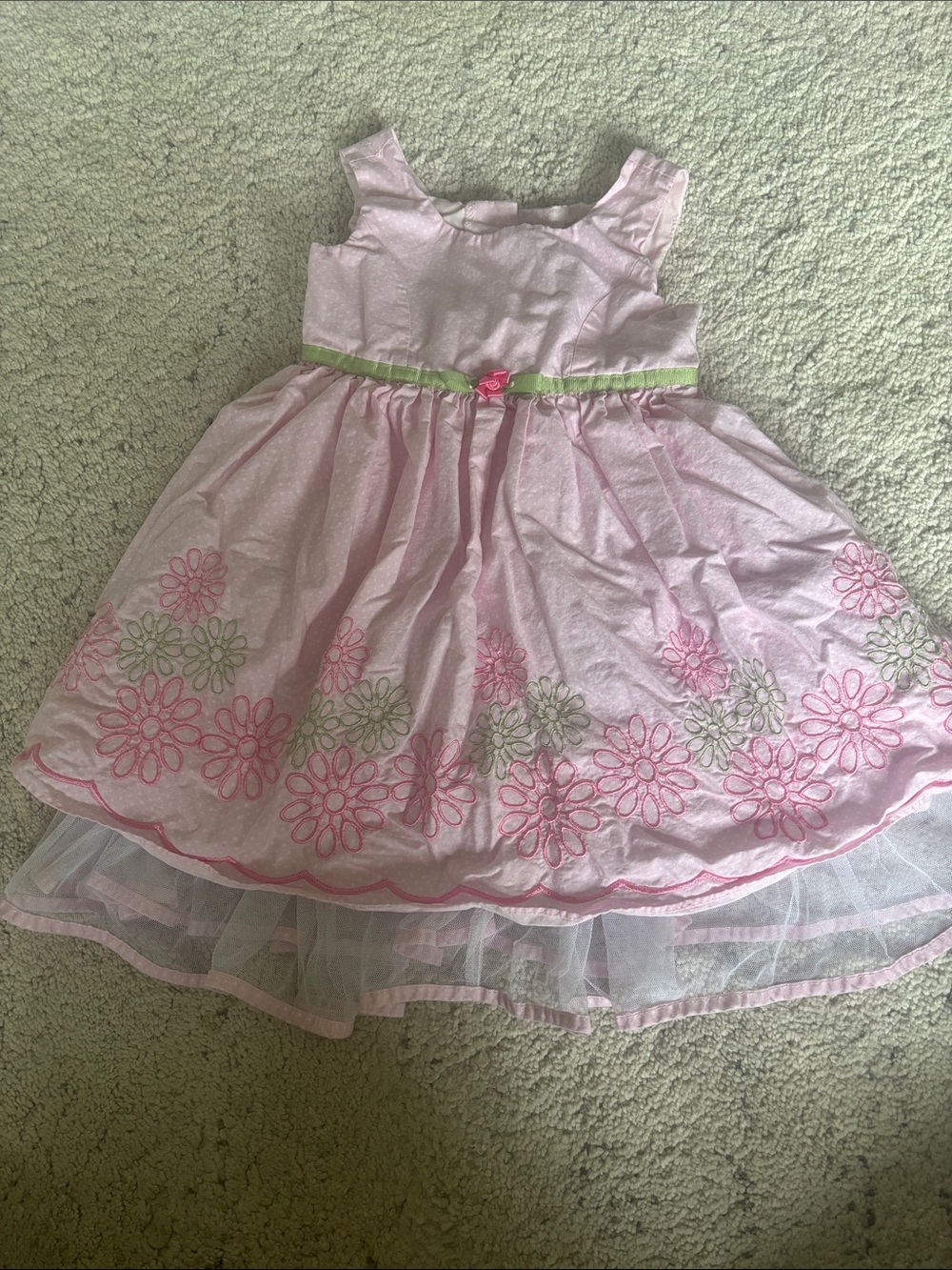 Jona Michelle 3T Pink and Green Floral Embroidered Girls Sleeveless Dress